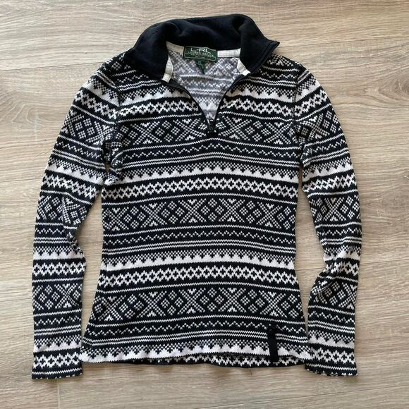 LRL Ralph Lauren Active Allover Print Thermal Top Women's Petite Small Ski Lodge - Picture 1 of 8
